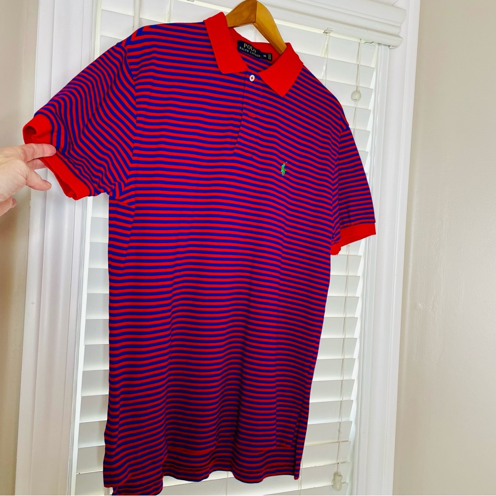 🩷 POLO RALPH LAUREN MENS SIZE MEDIUM RED BLUE STRIPED PENBROOK COTTON GREAT - Picture 3 of 7